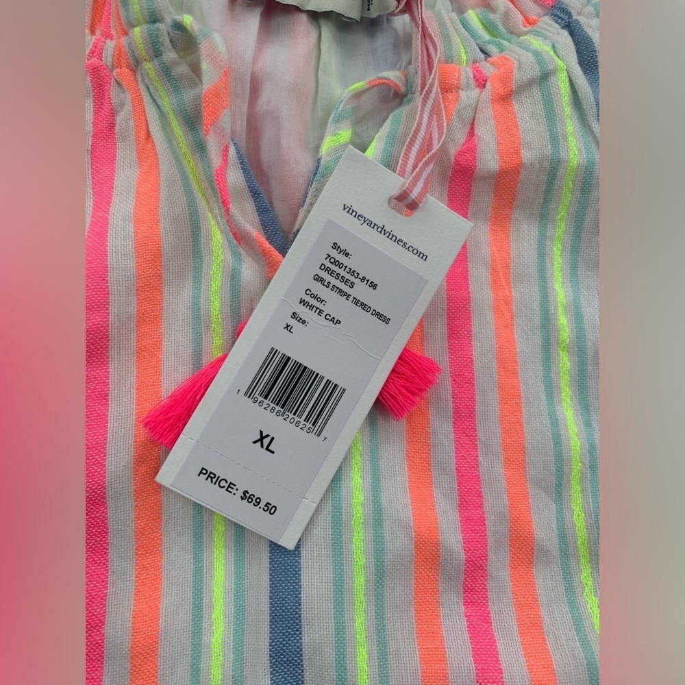 Vineyard Vines NWT Size XL, 16, Tiered Neon Striped Dress - Picture 4 of 6